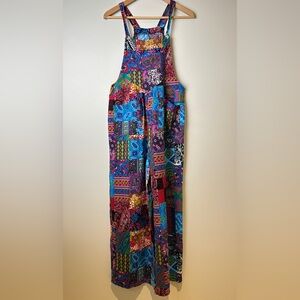Incredible Retro Boho Multicolor Dopamine Dressing Patchwork 1970s Overalls